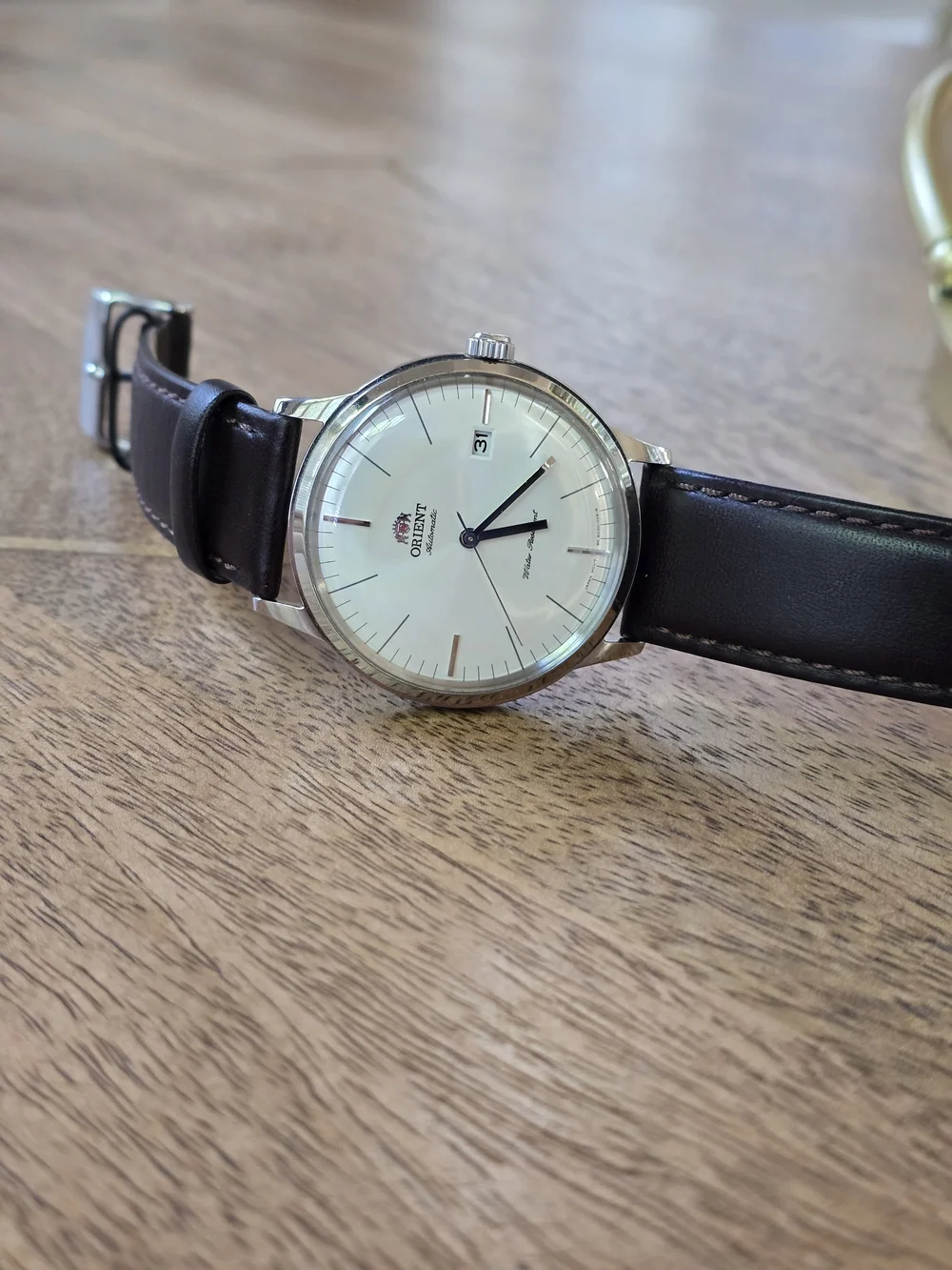 Men's Automatic Watch with Brown Leather Strap and Silver Case Orient Bambino